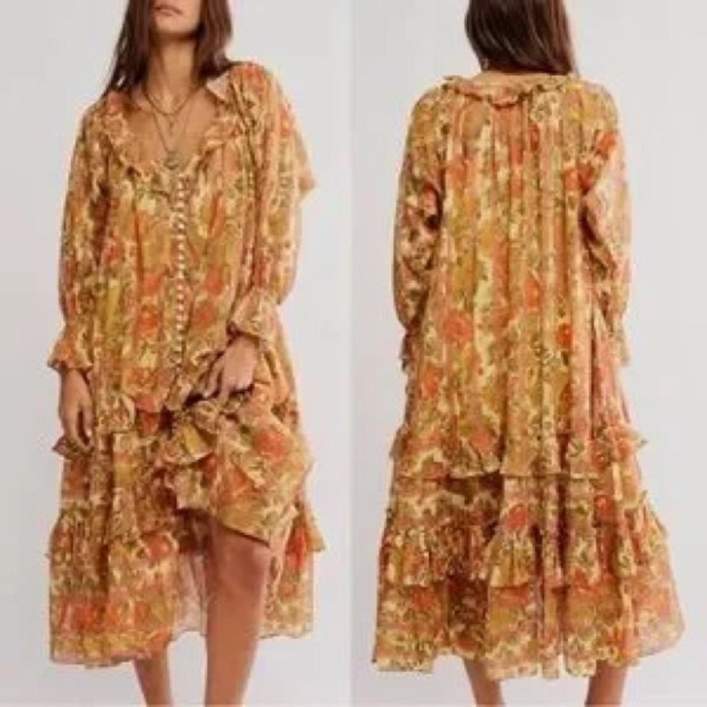 Free People Garden Wonders Long Sleeve Cotton Maxi Dress XL - Picture 2 of 5